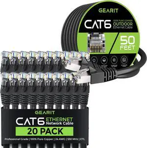 GearIT 20Pack 3ft Cat6 Ethernet Cable & 50ft Cat6 Cable