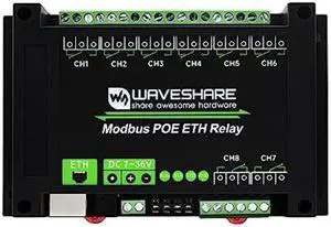 Waveshare 8-Ch Ethernet Relay Module, Modbus RTU/Modbus TCP Protocol, PoE Port Communication, with Various Isolation and Protection Circuits, Industrial Grade Rail-Mount Case Waveshare 8-Ch Ethernet Relay Module, Modbus RTU/Modbus TCP Protocol, PoE Port Communication, with Various Isolation and Protection Circuits, Industrial Grade Rail-Mount Case