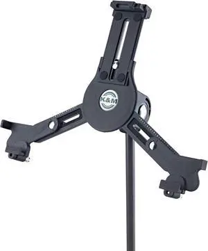 K&M - Konig & Meyer 19790.516.55 - Universal Tablet iPad Holder for Mic Stand - Switch Landscape to Portrait - Professional Grade for all Musicians - Studio or Remote Home Use - German Made - Black