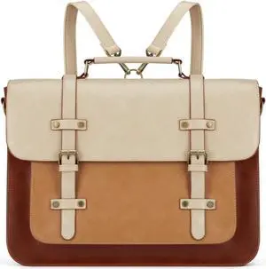 ECOSUSI Laptop Bag for Women Vegan Leather Messenger Bag Fashion Briefcase Backpack 15.6 inch Computer Satchel Bag (Brown)