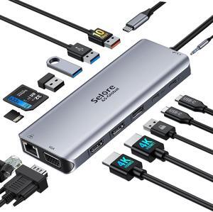 USB C Docking Station Dual Monitor,USB C Dual Monitor 2 HDMI Adapter,Triple Display 4K HDMI&VGA,10Gbps Data Transfer,14 in 1-3USB3.0&2USB2.0,Gigabit Ethernet,100W PD,SD/TF Card Reader,3.5mm Audio