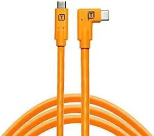 Tether Tools TetherPro USB-C to USB-C Right Angle Cable | for Power Delivery, Fast Transfer and Connection Between Camera and Computer | High Visibility Orange | 15 feet (4.6 m)
