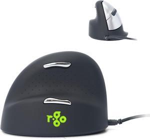 R-Go HE Vertical Ergonomic Mouse, Left Hand, Break Software, Wired, Prevents Tennis Elbow/Mouse Arm RSI, Silent Click, 5 Buttons - Compatible Windows/Mac/Android/Linux, Black/Silver