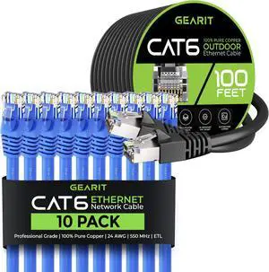 GearIT 10Pack 5ft Cat6 Ethernet Cable & 100ft Cat6 Cable