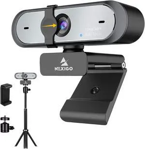 NexiGo 1080P 60FPS Streaming Webcam with Mini Tripod Kits, AutoFocus FHD USB Web Camera with Privacy Cover and Microphone, Tripod Stand, for Zoom/Skype/Teams Online Teaching, Laptop MAC PC Desktop