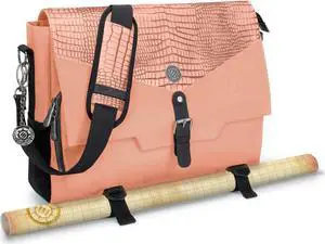ENHANCE Collector's Edition RPG Player's Essentials DND Bag - Dragon Hide Exterior Messenger Bag Fits 2-4 Books, Binders, Dice & Accessories, with 17 inch Laptop Slot, Battlemap Straps (Dragon Pink)