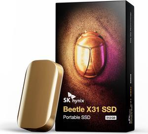 SK hynix Beetle X31 512GB Portable SSD with DRAM, up to 1050MB/s, USB 3.2 Gen2, External Hard Drive Compatible with PC, Mac, Laptop, PS5 (Champagne Gold)