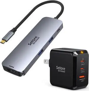 USB C Docking Station Dual HDMI Monitor, USB C Charger Block 67W GaN Charger Fast Wall Charger, USB C to Dual HDMI Adapter, for MacBook Pro/Air, iPad Pro, Galaxy S23/S22, iPhone 14, Dell XPS, Laptop