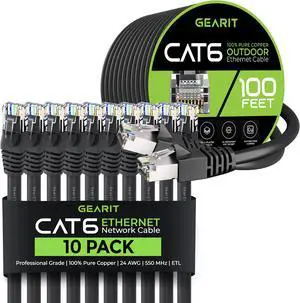GearIT 10Pack 1ft Cat6 Ethernet Cable & 100ft Cat6 Cable