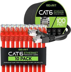 GEARit 10Pack 5ft Cat6 Ethernet Cable & 100ft Cat6 Cable