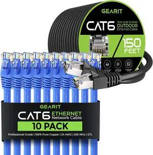 GEARit 10Pack 1ft Cat6 Ethernet Cable & 150ft Cat6 Cable