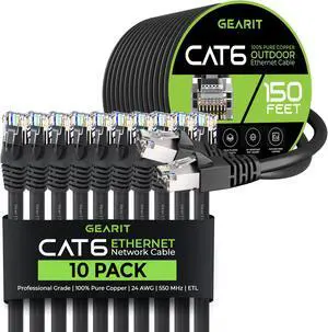 GearIT 10Pack 3ft Cat6 Ethernet Cable & 150ft Cat6 Cable