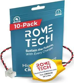 Rome Tech RTC CMOS Battery for Dell XPS 12 9Q23, 15 L521X, 15Z L511Z - Laptop Backup BIOS Laptop CR2032 with 2 Pin Wire Cable (10-Pack)