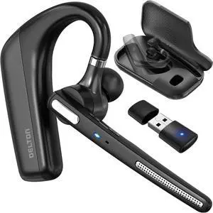 Ultralight Bluetooth Headset with Noise Cancelling Microphone, Bluetooth Earpiece with Charging Case, Auto Pair USB Dongle for PC/Laptop, Compatible with MS Teams, Zoom, Google Meet, and More - Black