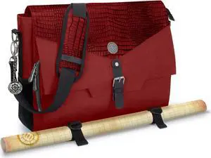 ENHANCE Collector's Edition RPG Player's Essentials DnD Bag - Dragon Hide Exterior Messenger Bag Fits 2-4 Books, Binders, Dice & Accessories, with 17 inch Laptop Slot, Battlemap Straps (Dragon Red)