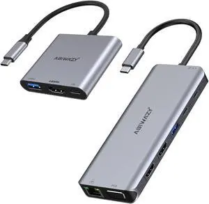 3 in 1 USB C to HDMI Multiport Adapter with 4K HDMI Output & 14 in 1 USB C Docking Station Dual Monitor for Dell/HP/Lenovo/Surface Laptop with 2hdmi vga