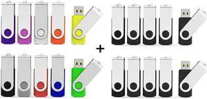 10 Pack Colorful 32GB USB 3.0 Flash Drives and 10 Pack Black 32GB USB 2.0 Flash Drives Bundle - 20 Pack by Aiibe