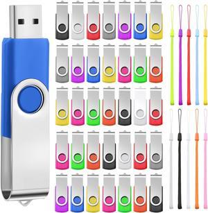 50 Pack USB Flash Drives Bulk with Lanyards USB 2.0 Thumb Drive Swivel Storage Flash Pack Bulk with LED Light for Data Storage Backup, 10 Colors (4 GB)