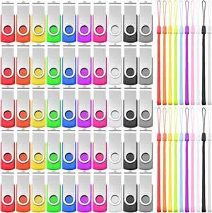 Aoriher 50 Pack 2GB Flash Drives Bulk USB 2.0 Gig Stick USB Flash Memory Storage Device with Lanyard Set Swivel Thumb Gig Stick for Data Storage Backup Transport Migration, Mixed 10 Color