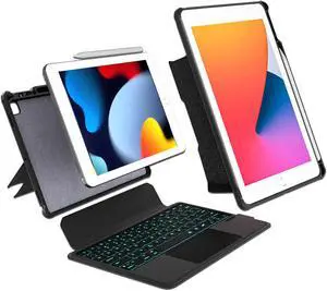 baaaq Keyboard Case Compatible for iPad 10.2 inch 2021 9th & 8th & 7th Gen,Air 3,Pro 10.5 in,Magnetic Detachable Kickstand case with Bluetooth Backlit Trackpad Keyboard