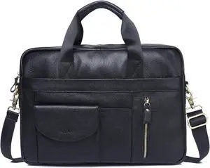 Leather Messenger Bag for Men 15.6 inch Briefcase Computer Laptop Bag Leather Satchel Bag Retro Shoulder Bag for Office Business Travel Black