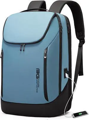 BANGE Business Smart Backpack Waterproof fit 15.6 Inch Laptop Backpack with USB Charging Port,Travel Durable Backpack (Light Blue(three Pocket), Medium)