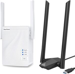 BrosTrend AX1800 USB WiFi 6 Adapter for Long Range and AC1200 WiFi Extender Internet Signal Booster Range Repeater