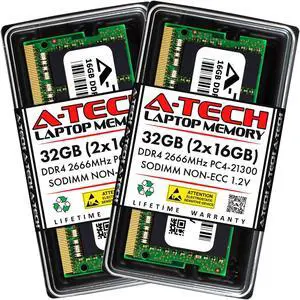 A-Tech 32GB (2x16GB) DDR4 2666MHz PC4-21300 (PC4-2666V) CL19 SODIMM 1.2V 260-Pin Non-ECC SO-DIMM Laptop Notebook RAM Memory Modules