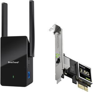 BrosTrend AX1500 WiFi Extender Signal Booster Gigabit Ethernet Port WiFi 6 Extender + 2.5GB Linux Compatible NIC, PCIe Ethernet Network Adapter for Ubuntu, Fedora, Debian, Mint, Kali, Windows etc.