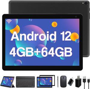 2 in 1 Tablet with Keyboard, Tablet 10 inch 4GB RAM+64GB ROM Support 512GB Expandable Android Tablet Computer, Quad-Core CPU, HD Screen, 2.4G/5G WiFi, Long Battery Life Tablets with Case Mouse Stylus