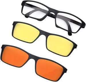 DefenderShield Premium Blue Light Blocking Glasses - 2 in 1 Snap Clip-On for Day/Night - Readers for Computer, Mobile, Gaming, Sleep, Anti Eyestrain, Headache (No Magnification)