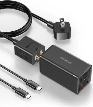 Baseus USB C Charger 100W, 4-Port GaN6 Foldable Wall Charger Compact Fast Charging Block Power Adapter for MacBook, Google Pixelbook, ThinkPad, Dell XPS, iPad, Galaxy S23, iPhone 15/Pro, Steam Deck