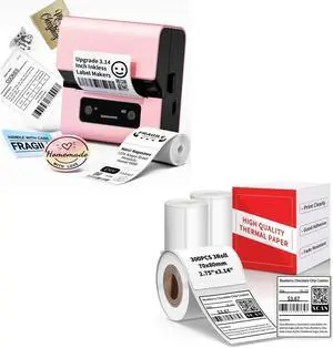 Goknu M221 Pink Label Maker with 3 Roll 2.75"x3.14"(70x80mm), Bluetooth Thermal Label Printer for Barcode, Address, Product Ingredient Labels, Portable Label Maker Machine
