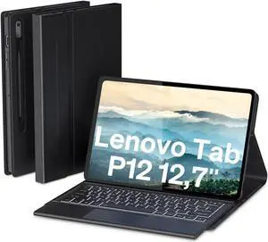 DoohowCase Backlit Keyboard Case Touch for Lenovo Tab P12 12.7" 2024/2023 (TB370FU), Bluetooth Keyboard with Trackpad & Twill Cover Case & Adjustable Kickstand for Lenovo Tab P12