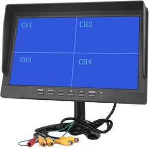 Hikity 10 Inch Small Monitor Screen Video Displays Quad Split HD Screen, 4 Channels RCA Video Inputs for Car Backup Camera & Home Surveillance Security System + Headrest Mounting Bracket & Dash Stand