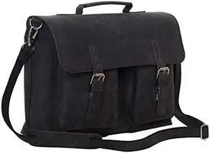 KomalC 16 Inch Leather briefcase Laptop Messenger Bags for Men and Women Best Office Satchel Bag (Charcoal Black)