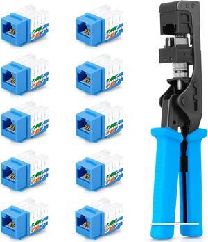 Everest Media Solutions Bundle - 2 Items: easyJack - Speed Termination Tool + 10 Pack of RJ45 CAT6A UTP Keystone Jacks - Blue