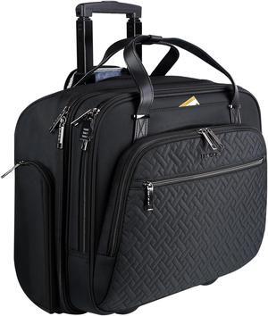 EMPSIGN Rolling Laptop Bag, 15.6 Inch Roller Briefcase with Wheel, Rolling Underaeat Computer Bag with Water-Proof RFID Pockets for Travel Business Work-Quilted Black