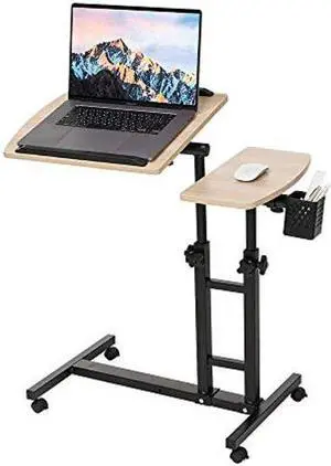 Farios Adjustable Laptop Desk with Cart, Computer Workstation, Bed Side Table, Tiltable Table and Mouse pad for Laptop-Dark Blond Wood