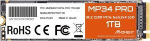MMOMENT MP34 PRO 1TB PCIe Gen3 NVMe M.2 2280 Internal Solid State Drive, Gen3.0X4, Read Speed up to 3500MB/s, for Laptop, Desktop and Gaming
