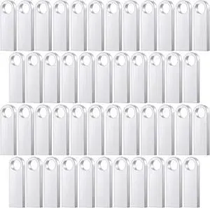 50 Packs 2.0 Flash USB Drives Bulk Waterproof Flash Thumb Drives Memory Pen Drives Stick Small Mini Zinc Alloy Design for PC Computer Laptop Office School Data Storage Silver (2 GB)