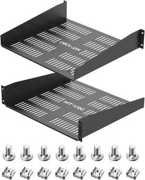 MT-VIKI 2U Server Rack Shelf 16''- Universal Vented Rack Mount Cantilever Tray for 19" Network Equipment Rack & Cabinet - Black - Weight Capacity 50lb/23kg (2U 16'' 2 Pack)