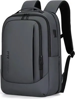 FENRUIEN Business Travel Backpack, Expandable Computer Backpack with USB Port, Gray Laptop Backpack 15.6 Inch for College/Work