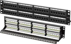 FGB 10Gbps Cat6A Patch Panel, 48-Port RJ45 Ethernet Patch Panel for 19" Rackmount or Wall Mount, 2U Network Panel for Gigabit Networks