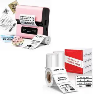 Goknu M221 Pink Label Maker with 3 Roll 2.36"x1.57"(60x40mm), Bluetooth Thermal Label Printer for Barcode, Address, Product Ingredient Labels, Portable Label Maker Machine