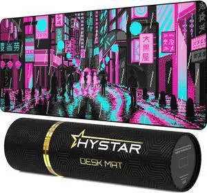 Hystar® Extended Gaming Mouse Pad | XXXL 45" x 20" | 5mm Thick, Waterproof Surface, Smooth Polyester Fabric, and Natural Rubber Base | Retro Tokyo (Pink and Teal)
