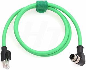 HangTon Ethernet Cable for Omron Matrix 120 210N 300N 410N 450 Network PC PLC, M12 4 Pin D Code Male Angled to RJ45 CAT5e Green 10M