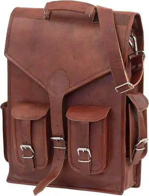 Shy Shy Let's Touch The Sky 15" Vintage leather backpack Laptop Messenger Lightweight Rusksack Sling Bag Men (11" (W) x 15" (H)) Brown