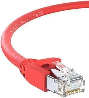 InstallerParts Ethernet Cable CAT8 Cable 50 FT - Red - Professional Series - 40Gigabit/Sec Network/High Speed Internet Cable for Router, Modem,Gaming/2000 MHZ, 24AWG