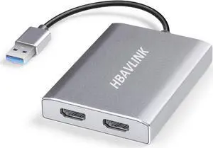 HBAVLINK USB 3.0 to Dual HDMI Adapter, Supports 4K@30Hz & 1080P@60Hz, Compatible with Windows & Mac OS Devices